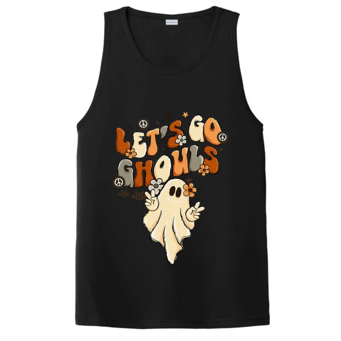 Retro Groovy Lets Go Ghouls Halloween Ghost Performance Tank