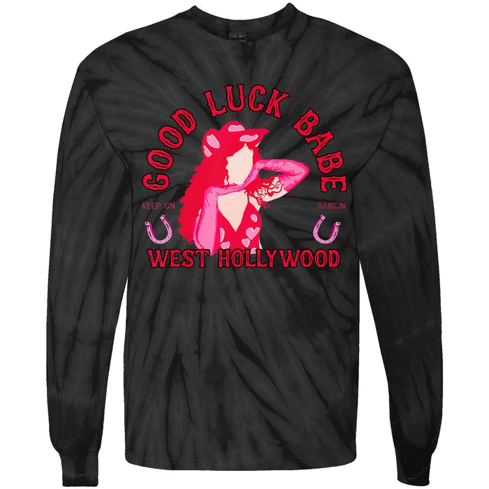 Retro Good Luck Babe Western Cowgirl Pony Club Disco Tie-Dye Long Sleeve Shirt