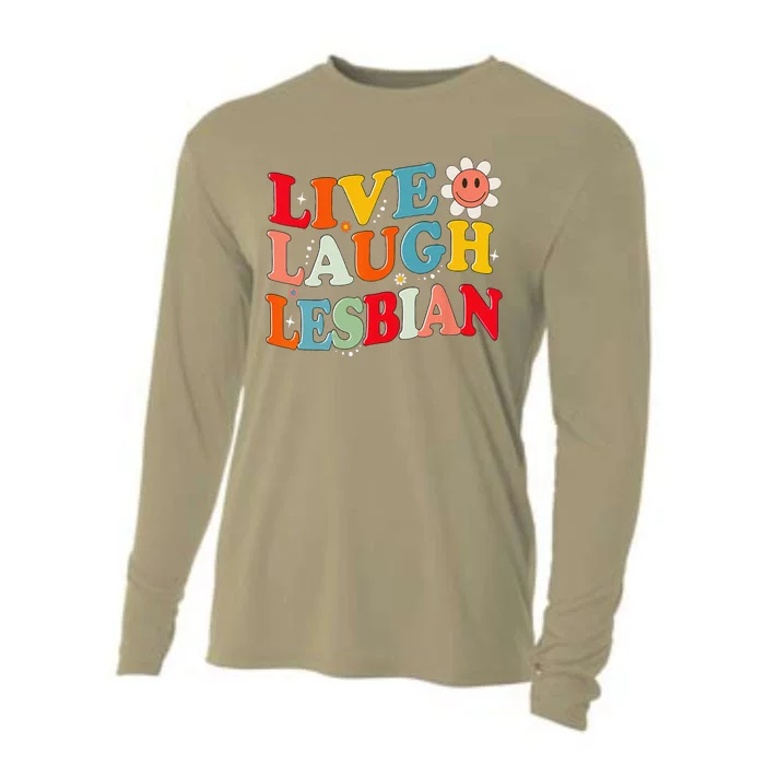 Retro Groovy Lesbian Pride Live Laugh Lesbian Birthday Cooling Performance Long Sleeve Crew