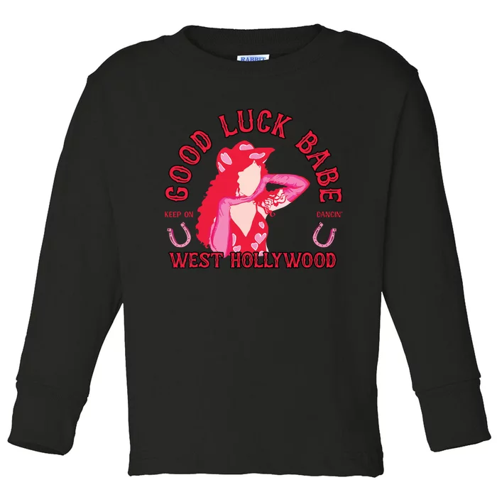 Retro Good Luck Babe Western Cowgirl Pony Club Disco Toddler Long Sleeve Shirt