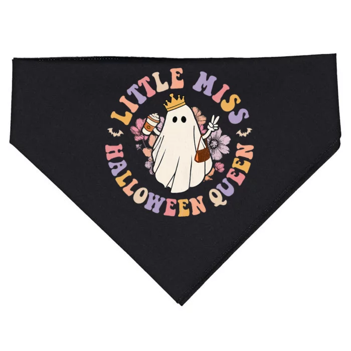 Retro Groovy Little Miss Halloween Queen Hippie Floral Ghost USA-Made Doggie Bandana