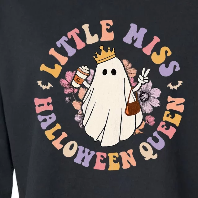 Retro Groovy Little Miss Halloween Queen Hippie Floral Ghost Cropped Pullover Crew