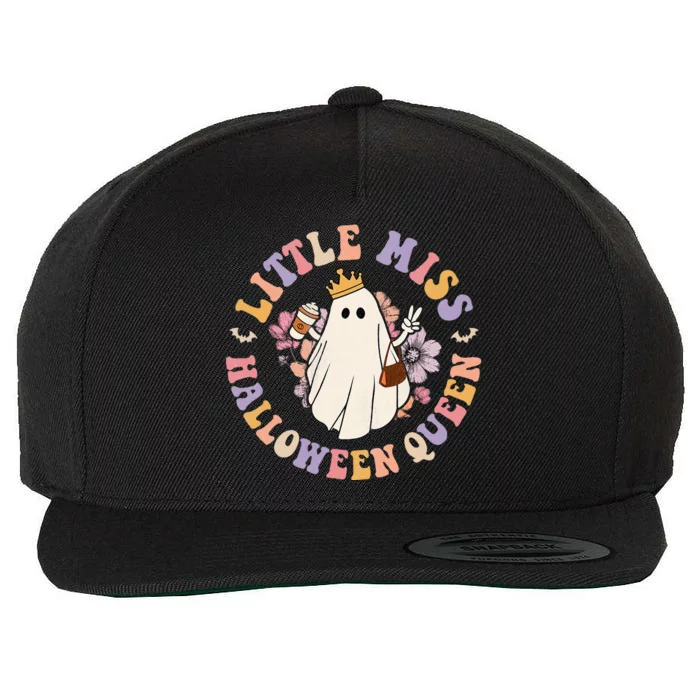 Retro Groovy Little Miss Halloween Queen Hippie Floral Ghost Wool Snapback Cap