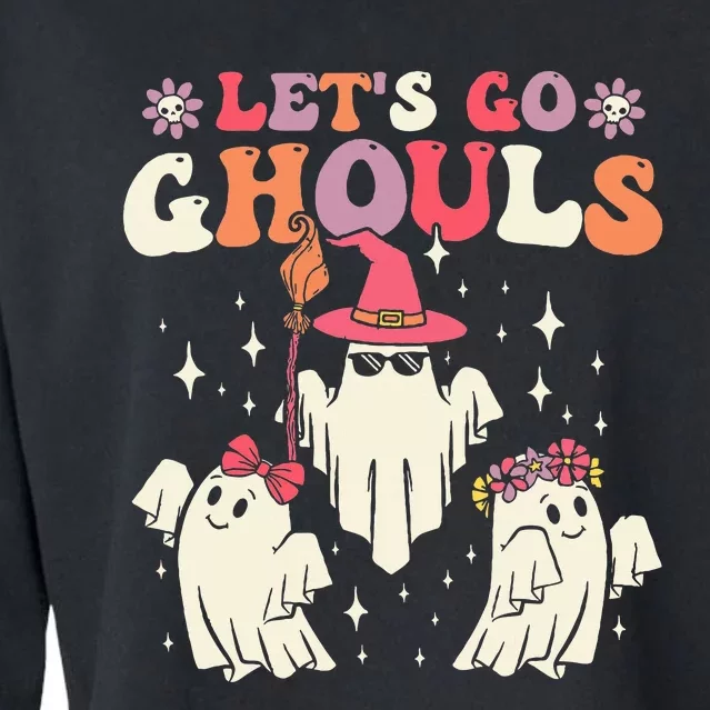 Retro Groovy Let's Go Ghouls Halloween Ghost Outfit Costume Cropped Pullover Crew