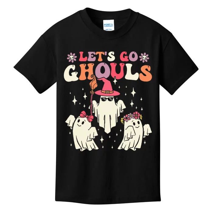 Retro Groovy Let's Go Ghouls Halloween Ghost Outfit Costume Kids T-Shirt