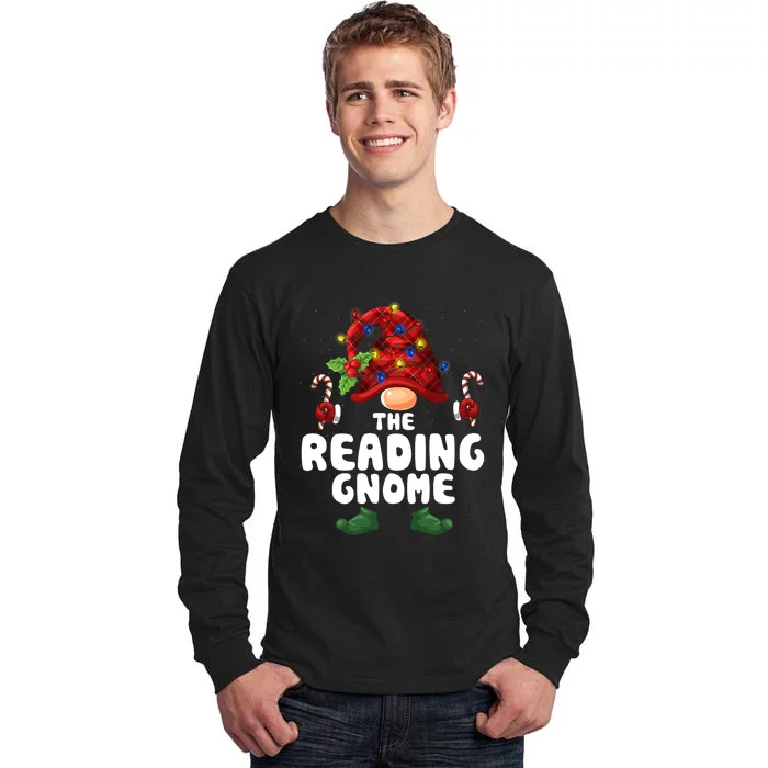 Reading Gnome Lights Buffalo Plaid Matching Family Christmas Tall Long Sleeve T-Shirt