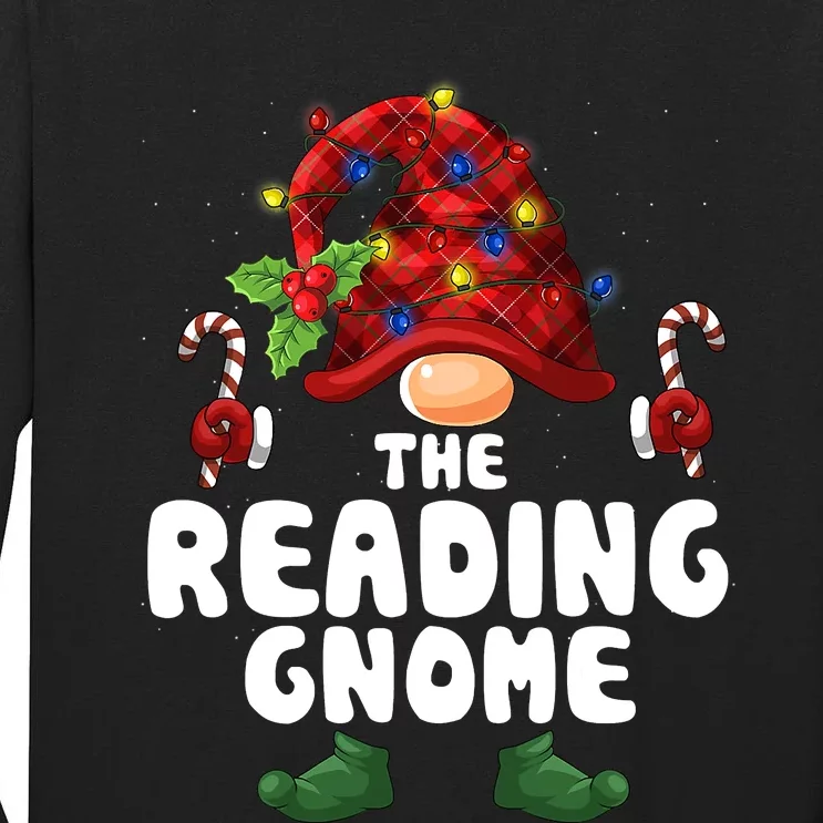 Reading Gnome Lights Buffalo Plaid Matching Family Christmas Tall Long Sleeve T-Shirt