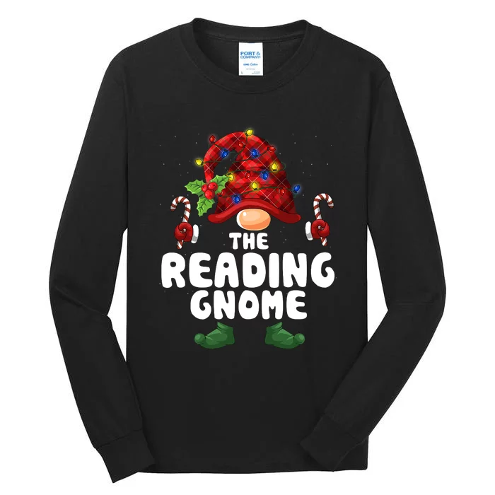 Reading Gnome Lights Buffalo Plaid Matching Family Christmas Tall Long Sleeve T-Shirt