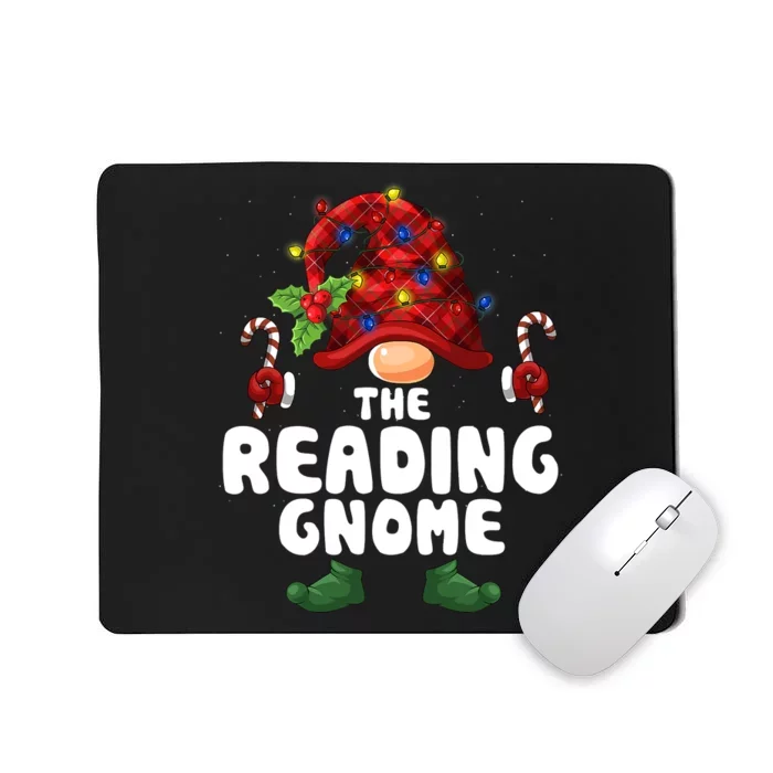 Reading Gnome Lights Buffalo Plaid Matching Family Christmas Mousepad