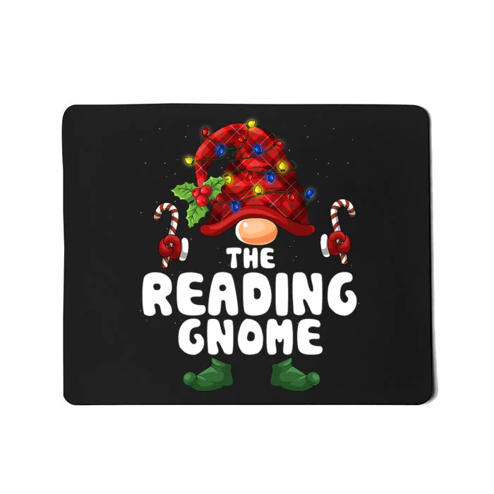 Reading Gnome Lights Buffalo Plaid Matching Family Christmas Mousepad