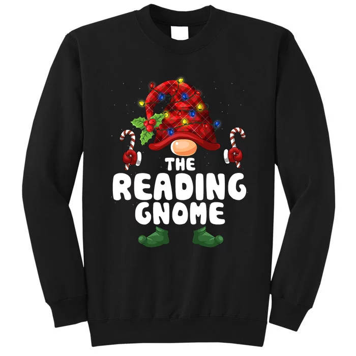 Reading Gnome Lights Buffalo Plaid Matching Family Christmas Tall Sweatshirt