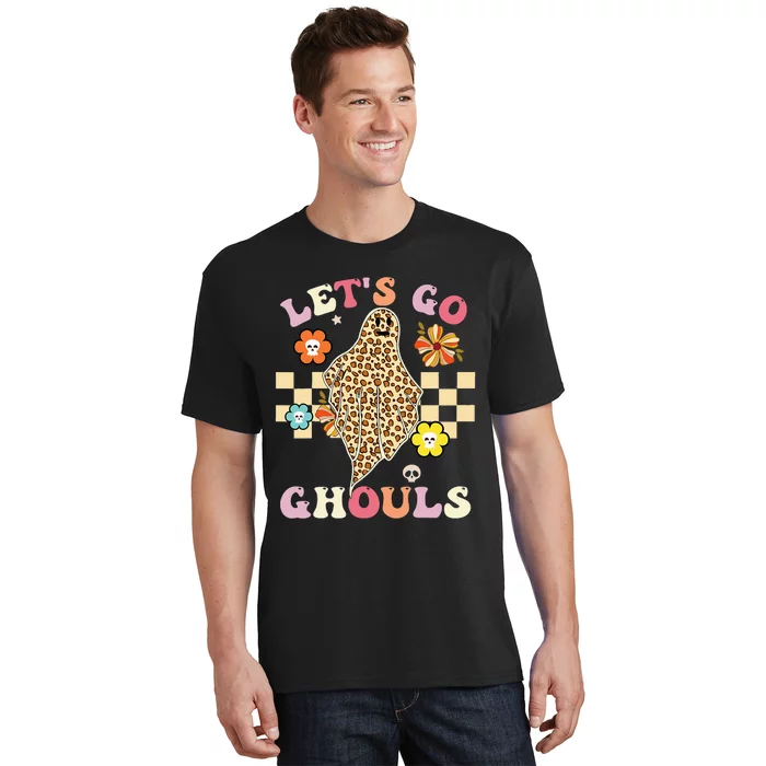 Retro Groovy Lets Go Ghouls Halloween Leopard Ghost Costume T-Shirt