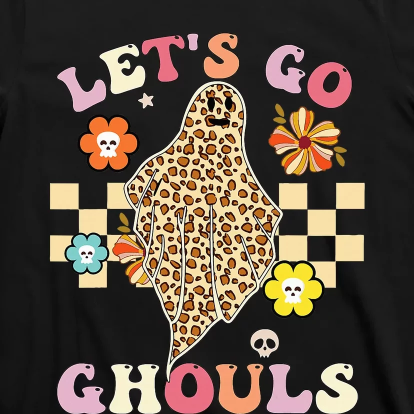 Retro Groovy Lets Go Ghouls Halloween Leopard Ghost Costume T-Shirt