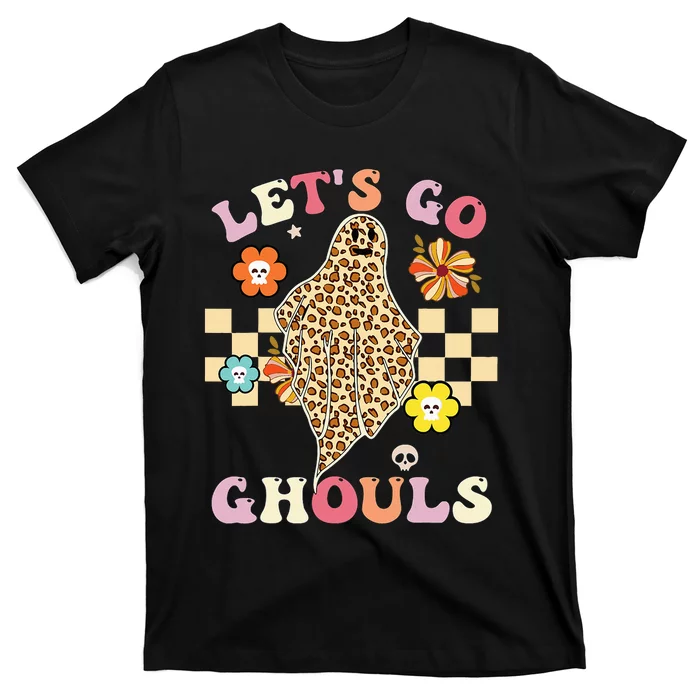 Retro Groovy Lets Go Ghouls Halloween Leopard Ghost Costume T-Shirt