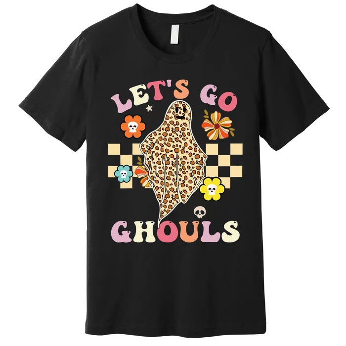 Retro Groovy Lets Go Ghouls Halloween Leopard Ghost Costume Premium T-Shirt