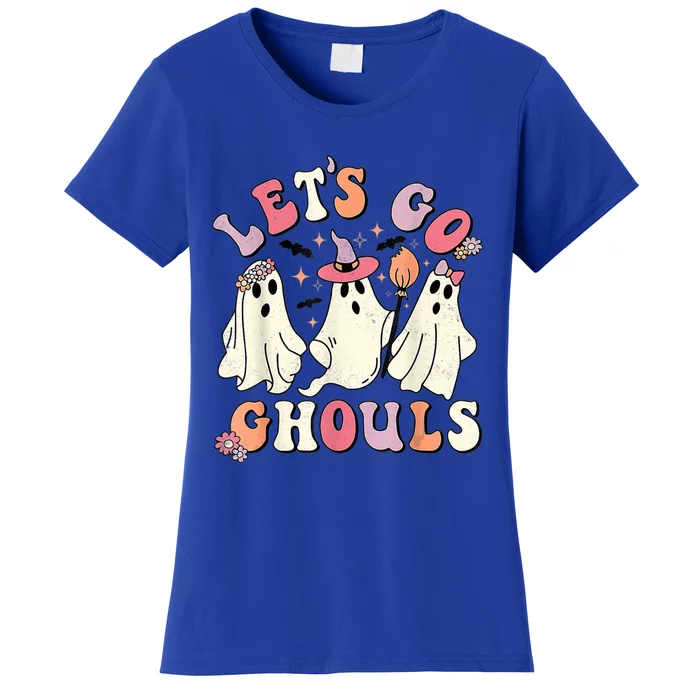 Retro Groovy Let's Go Ghouls Halloween Ghost Outfit Costume Cute Gift Women's T-Shirt