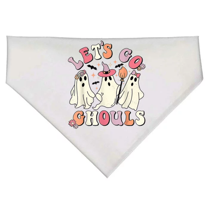 Retro Groovy Let's Go Ghouls Halloween Ghost Outfit Costume Cute Gift USA-Made Doggie Bandana