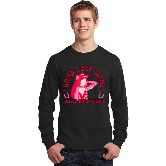 Retro Good Luck Babe Western Cowgirl Pony Club Disco Long Sleeve Shirt