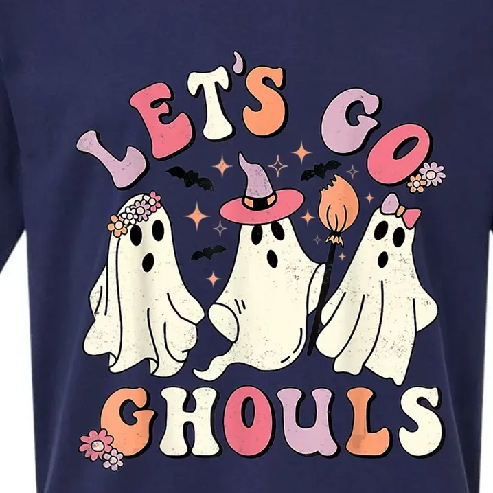 Retro Groovy Let's Go Ghouls Halloween Ghost Outfit Costume Gift Sueded Cloud Jersey T-Shirt