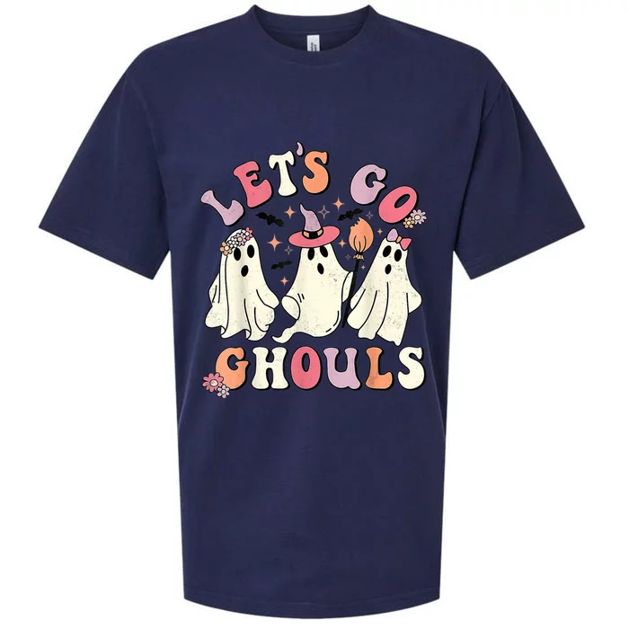 Retro Groovy Let's Go Ghouls Halloween Ghost Outfit Costume Gift Sueded Cloud Jersey T-Shirt