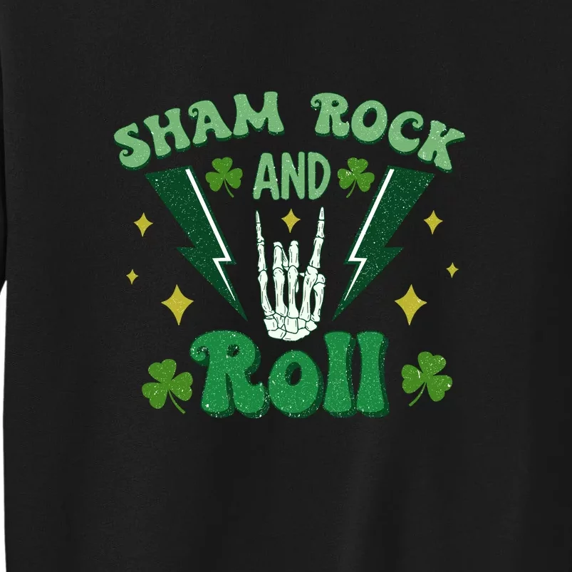 Retro Groovy Shamrock & Roll Skeleton Hands Men's St Patrick’s Day Boys Tall Sweatshirt