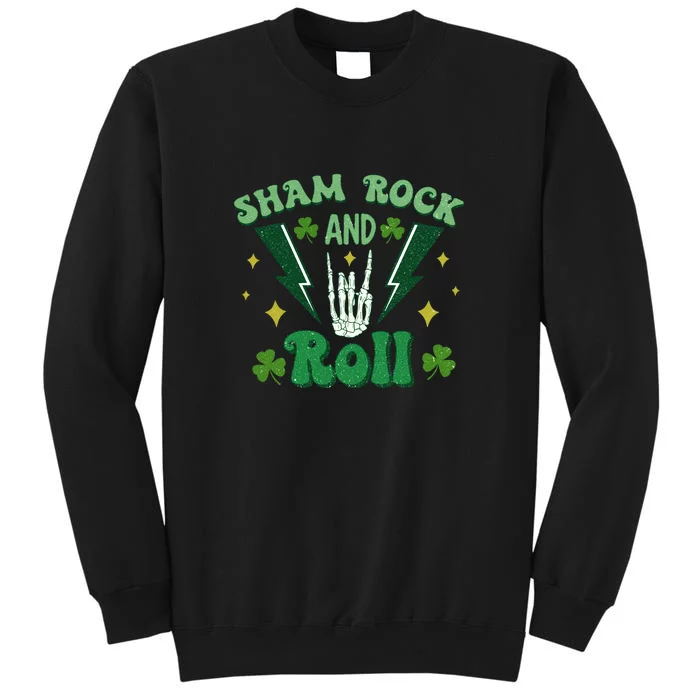 Retro Groovy Shamrock & Roll Skeleton Hands Men's St Patrick’s Day Boys Tall Sweatshirt