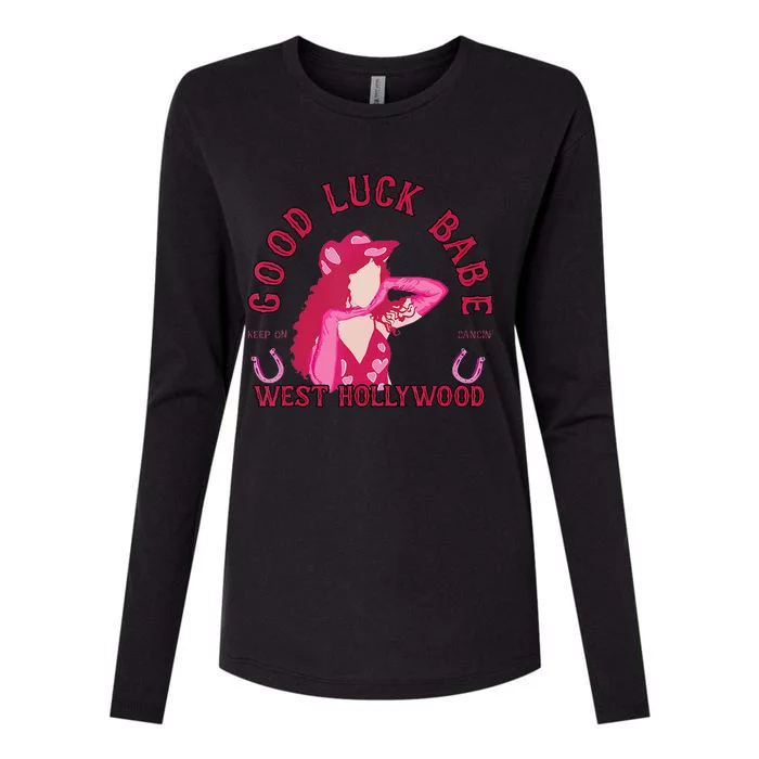 Retro Good Luck Babe Western Cowgirl Pony Club Disco Gift Womens Cotton Relaxed Long Sleeve T-Shirt