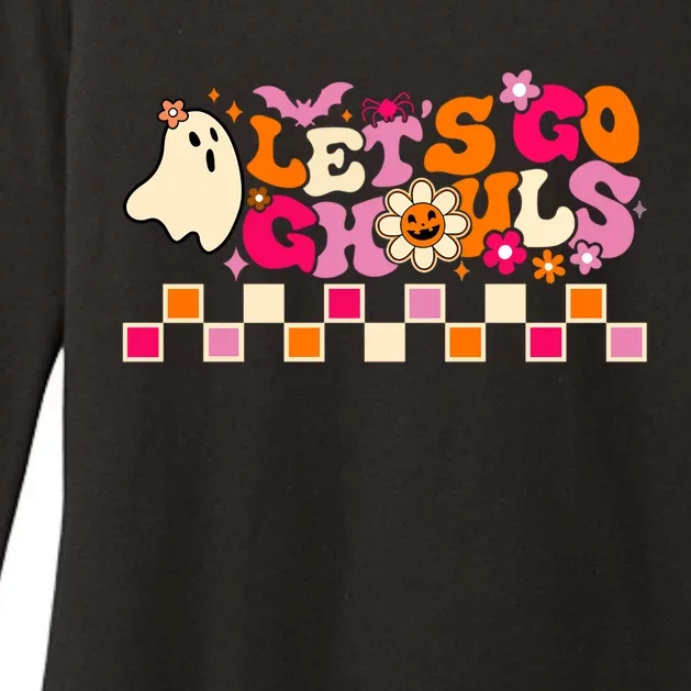 Retro Groovy Lets Go Ghouls Halloween Ghost Outfit Costumes Gift Womens CVC Long Sleeve Shirt