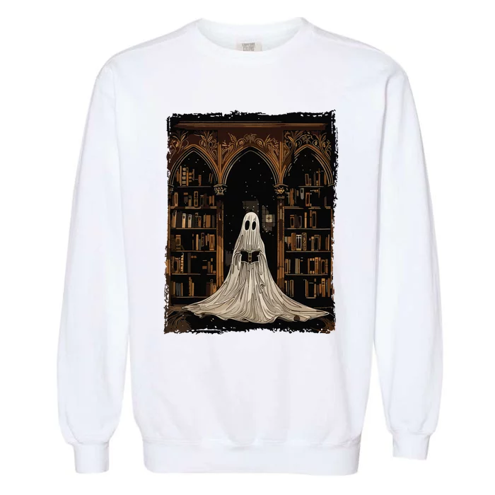 Reading Ghost Library Halloween Librarian Book Lovers Women Garment-Dyed Sweatshirt