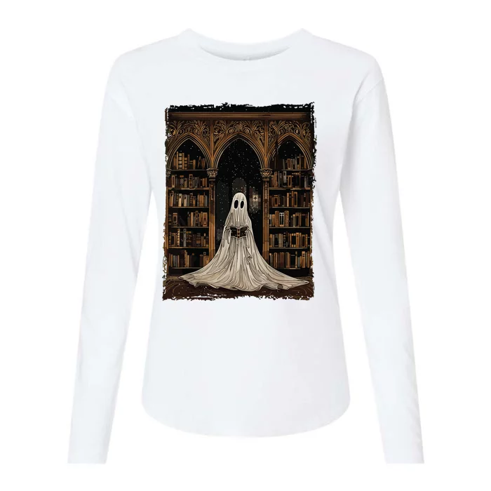 Reading Ghost Library Halloween Librarian Book Lovers Women Womens Cotton Relaxed Long Sleeve T-Shirt