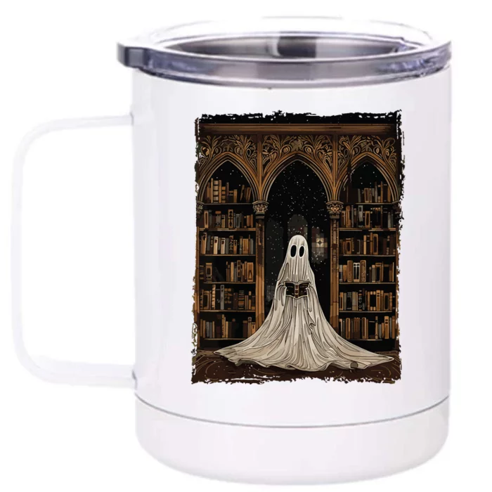 Reading Ghost Library Halloween Librarian Book Lovers Women Front & Back 12oz Stainless Steel Tumbler Cup