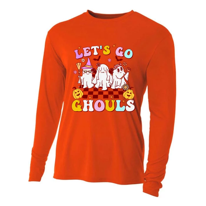 Retro Groovy Lets Go Ghouls Halloween Ghost Outfit Costumes Gift Cooling Performance Long Sleeve Crew