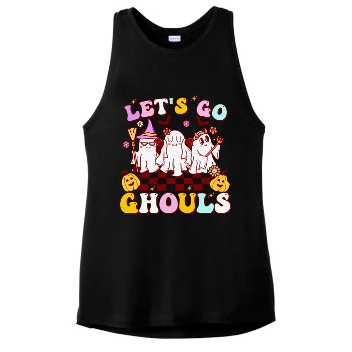 Retro Groovy Lets Go Ghouls Halloween Ghost Outfit Costumes Gift Ladies Tri-Blend Wicking Tank