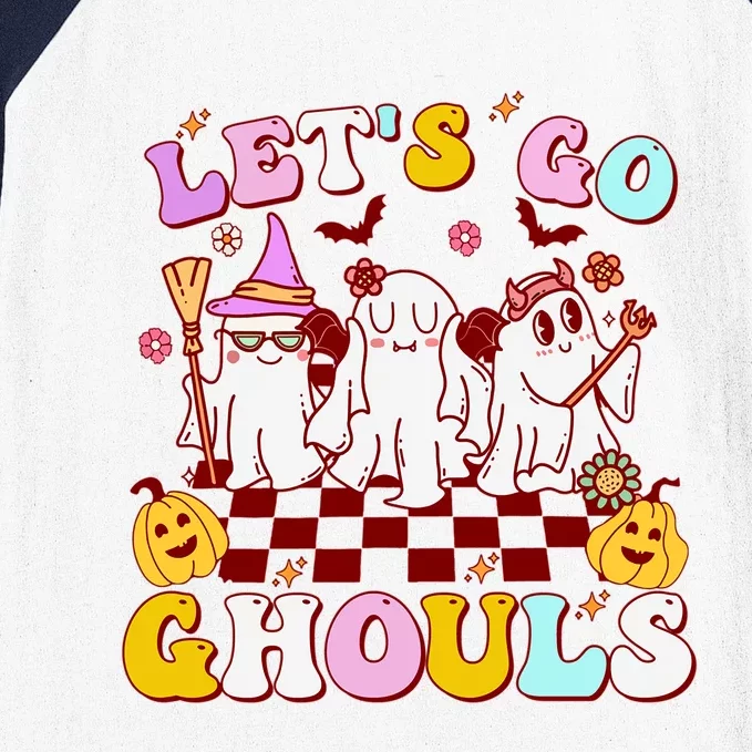 Retro Groovy Lets Go Ghouls Halloween Ghost Outfit Costumes Gift Baseball Sleeve Shirt