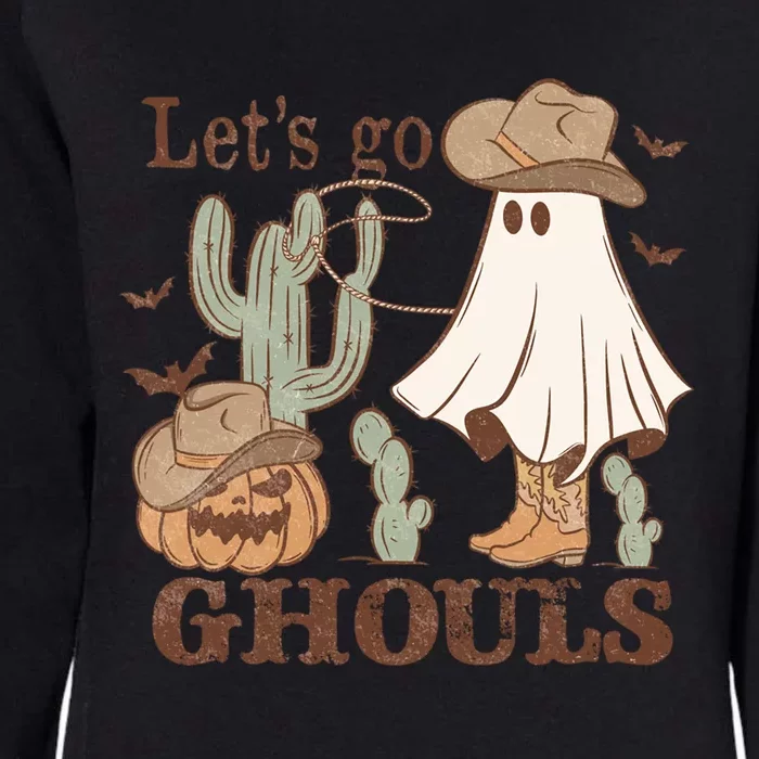 Retro Groovy Lets Go Ghouls Western Halloween Ghost Funny Gift Womens California Wash Sweatshirt