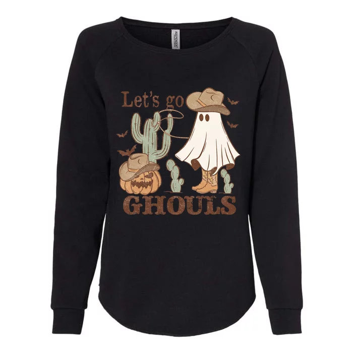 Retro Groovy Lets Go Ghouls Western Halloween Ghost Funny Gift Womens California Wash Sweatshirt