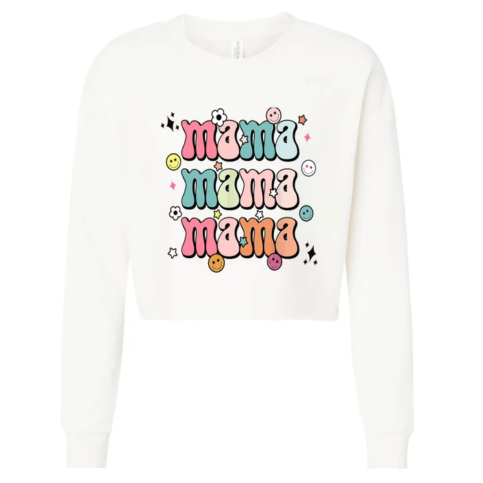 Retro Groovy Mama Matching Family Mother's Day Party Cropped Pullover Crew