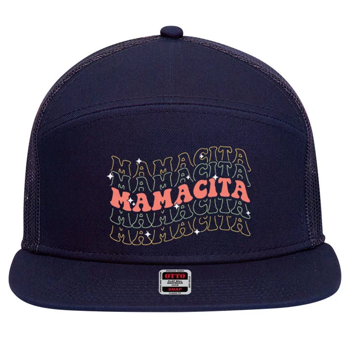 Retro Groovy Mamacita Mexican Mom Mothers Day Cinco De Mayo 7 Panel Mesh Trucker Snapback Hat