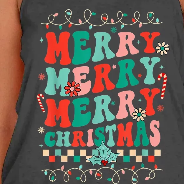 Retro Groovy Merry Christmas Funny Family Xmas Pajamas Gifts Women's Knotted Racerback Tank