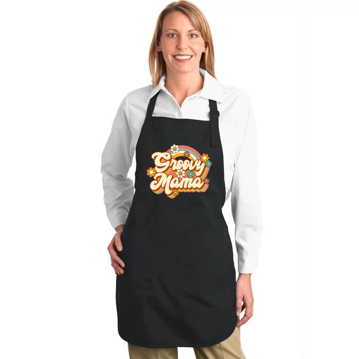 Retro Groovy Mama Family Birthday 60s 70s Hippie Costume Full-Length Apron With Pocket