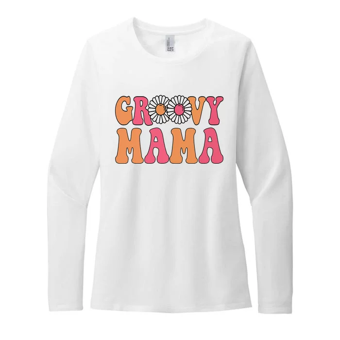 Retro Groovy Mama Matching Family 1st Birthday Party Womens CVC Long Sleeve Shirt