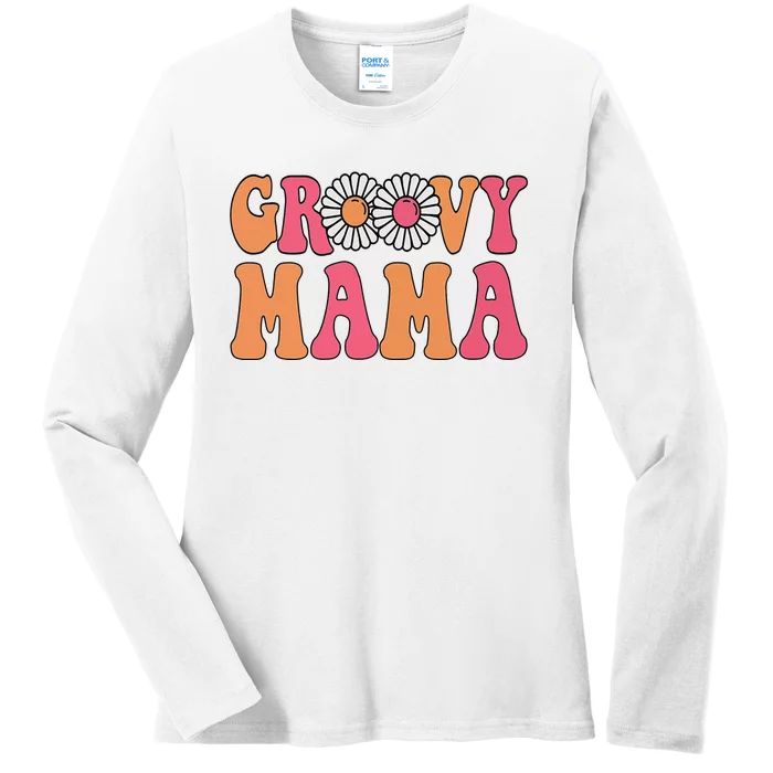 Retro Groovy Mama Matching Family 1st Birthday Party Ladies Long Sleeve Shirt