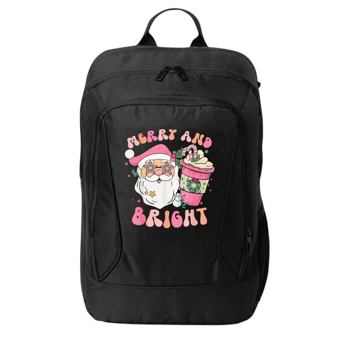 Retro Groovy Merry And Bright Pink Funny Christmas Santa City Backpack