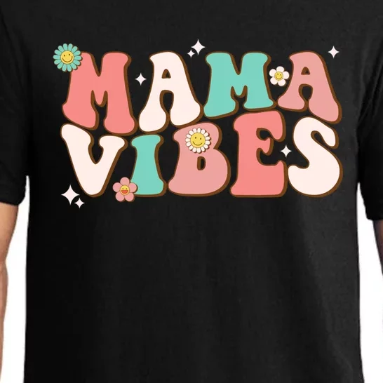 Retro Groovy Mama Vibes Mothers Day Hippie Mommy Trendy Cute Gift Pajama Set