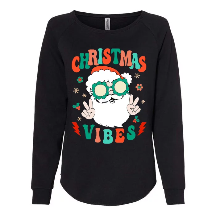 Retro Groovy Merry Christmas Vibes Funny Santa Claus Holiday Womens California Wash Sweatshirt