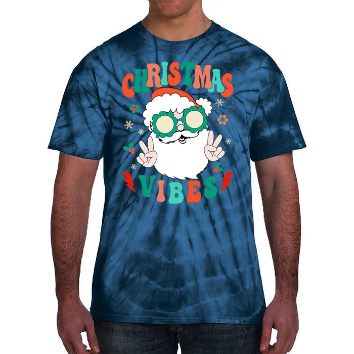 Retro Groovy Merry Christmas Vibes Funny Santa Claus Holiday Tie-Dye T-Shirt