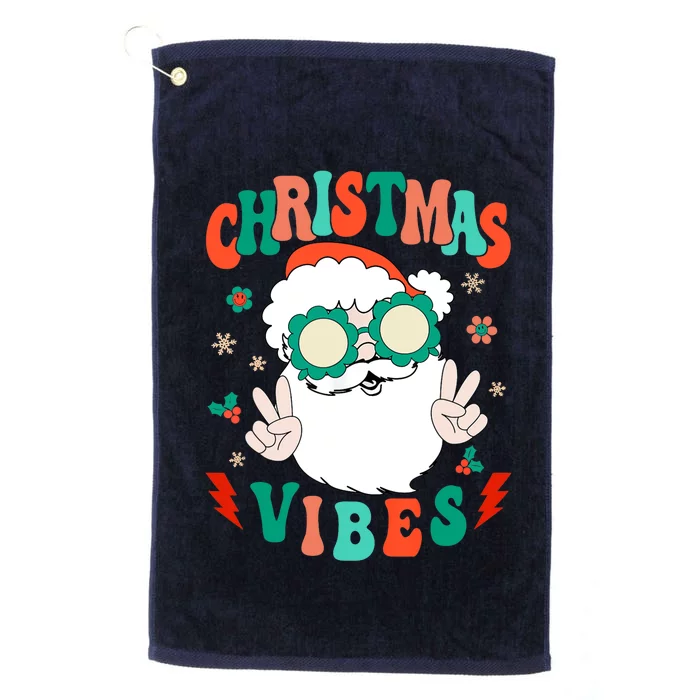 Retro Groovy Merry Christmas Vibes Funny Santa Claus Holiday Platinum Collection Golf Towel