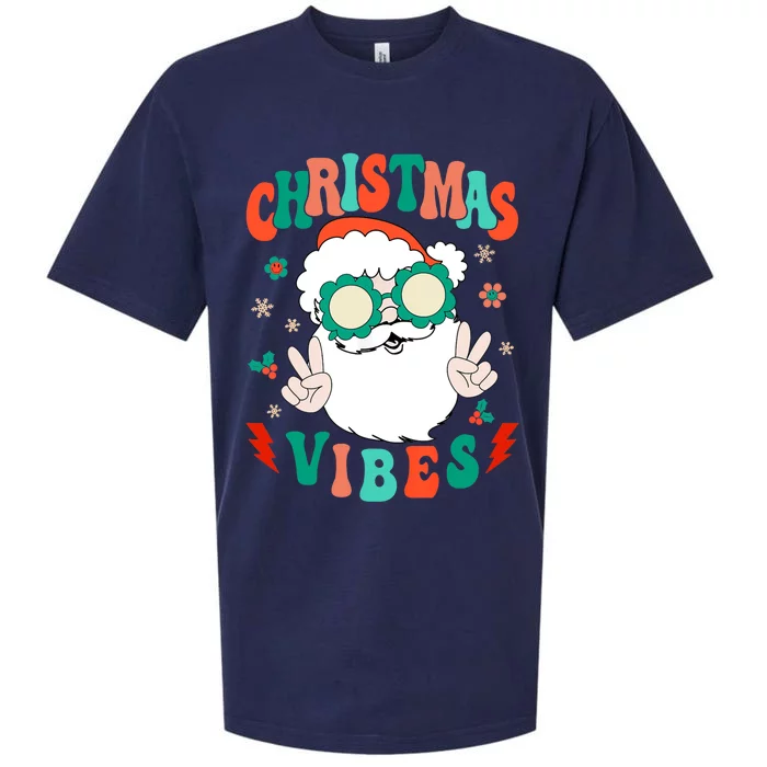 Retro Groovy Merry Christmas Vibes Funny Santa Claus Holiday Sueded Cloud Jersey T-Shirt