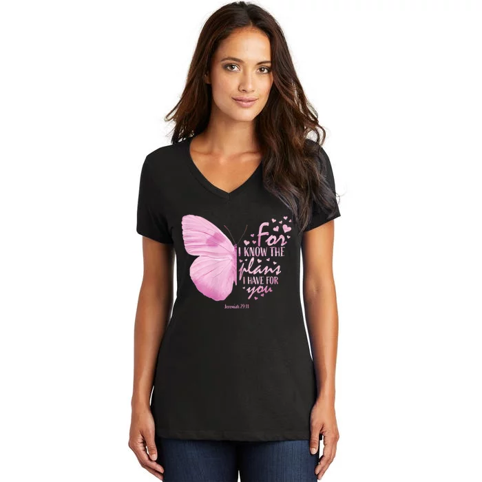 Religious Gifts Mom Women Christian Bible Verse Butterfly Women's V-Neck T-Shirt