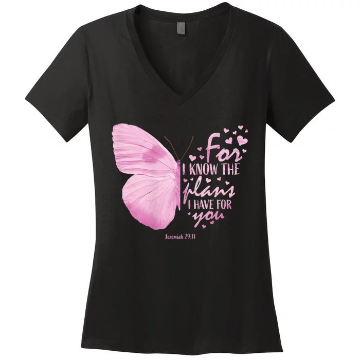 Religious Gifts Mom Women Christian Bible Verse Butterfly Women's V-Neck T-Shirt